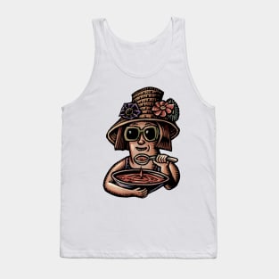 Soup Eating Woman in Hat Tank Top